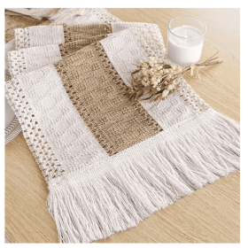Boho Table Runner for Fall Home Decor with Tassels 72 Inches Long Farmhouse Rustic Table Runner Macrame Burlap Table Decoration for Living Room B