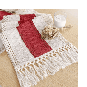 Christmas Table Runner for Home Decor with Tassels 72 Inches Long Farmhouse Red Rustic Boho Table Runner Macrame Burlap Table Decoration for Livi