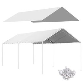 10' x 20' Carport Replacement Top Canopy Cover, UV Resistant and Water Resistant Car Port Portable Garage Tent Cover with Ball Bungee Cords, Whit