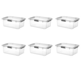 20 Quart HingeLID Clear Storage Box with Latch Lid Comfort Grip, Dark Gray, 6 Pack