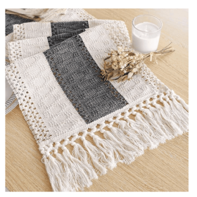 Boho Table Runner for Christmas Home Decor with Tassels 72 Inches Long Farmhouse Grey Rustic Table Runner Macrame Burlap Table Decoration for Liv