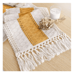 Boho Table Runner for Fall Home Decor with Tassels 72 Inches Long Farmhouse Yellow Rustic Table Runner Macrame Burlap Table Decoration for Living