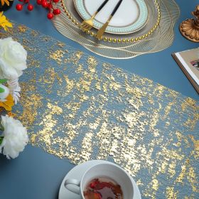2 Pieces Gold Table Runner, Sequin Glitter Foil Metallic Thin Mesh Runner Roll 11"x108", Gold Table Decorations for Event Party, Wedding