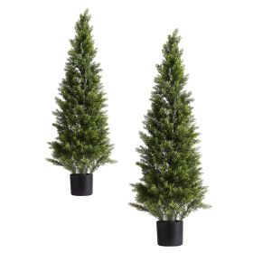 Artificial Topiary Cedar Trees, 48 inch 2 Set Faux Pine Shrubs Plants, Fake Silk Tree Look Real