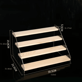 1pc Acrylic Multi Layer Display Riser Stand With Wood Panel For Display, Clear Acrylic Display Risers, Acrylic Jewelry Display Stand Shelf (Color: 4 Layers 30CM Wide)