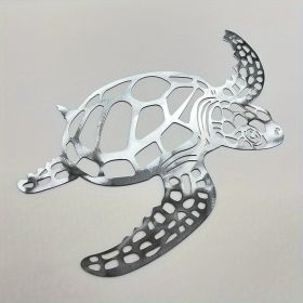 1pc, Metal Sea Turtle Ornament Beach Theme Decor Wall Art Decorations Wall Hanging For Indoor Living Room Decor (Color: Silvery, size: 15.75inch×14.57inch)