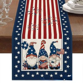 1PC Rectangle Linen Blend Striped Table Runners; Encryption Linen Home Decoration Independence Day Atmosphere Waterproof Table Runner; 72"*13"; P (Color: 1, size: 33*120cm)