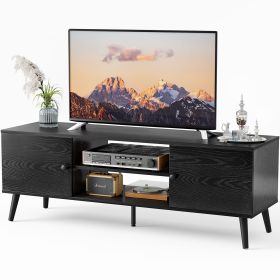 Panel TV cabinet can store black cabinets, suitable for home living room office TV cabinet (Color: Black)