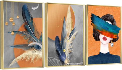 Framed Canvas Wall ArtOil Paintings Impressionism Aesthetic Prints Canvas Paintings for Living Room Bedroom Office Home; 3 Panels (GOLD: 16*24)