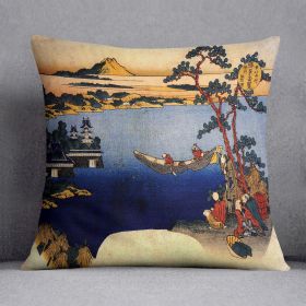 View of lake Suwa by Hokusai Cushion (Insert: Without Insert, size: 14" X 14")