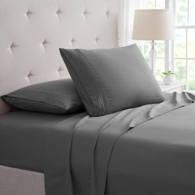 Bamboo 4 Piece Luxury 3 Line Embroidered Sheet Set (Color: Grey, size: Twin)